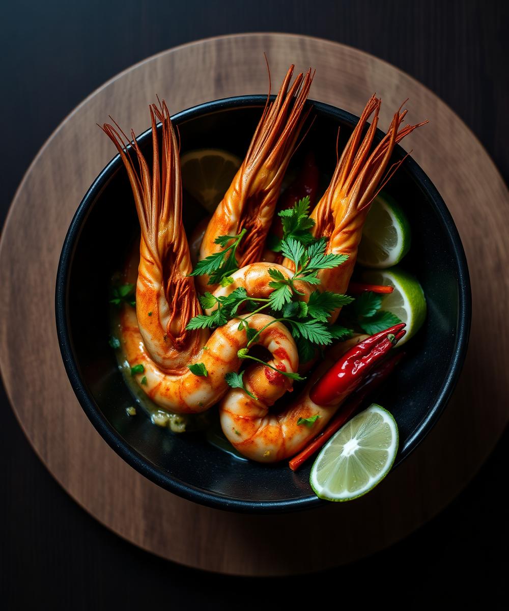 Authentic Thai prawn dish with lime and chilli