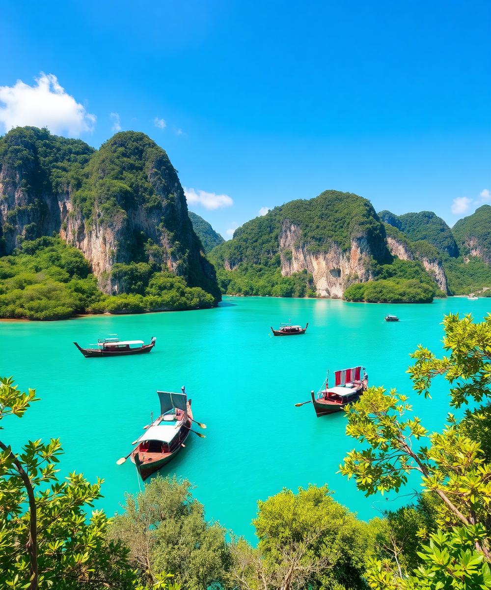 Thailand landscape — turquoise sea and karst cliffs
